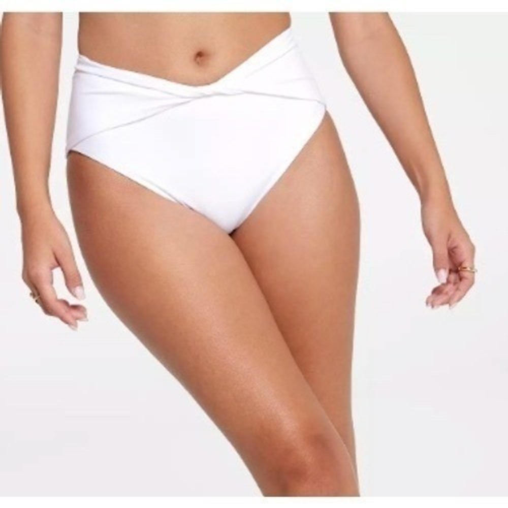CALIA Womens High Rise Twist Front Swim Bottom‎ White Size XXL Beach Wear NWT